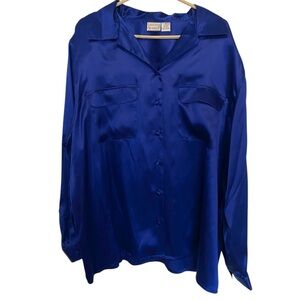 Royal Blue Satin Button Down Shirt